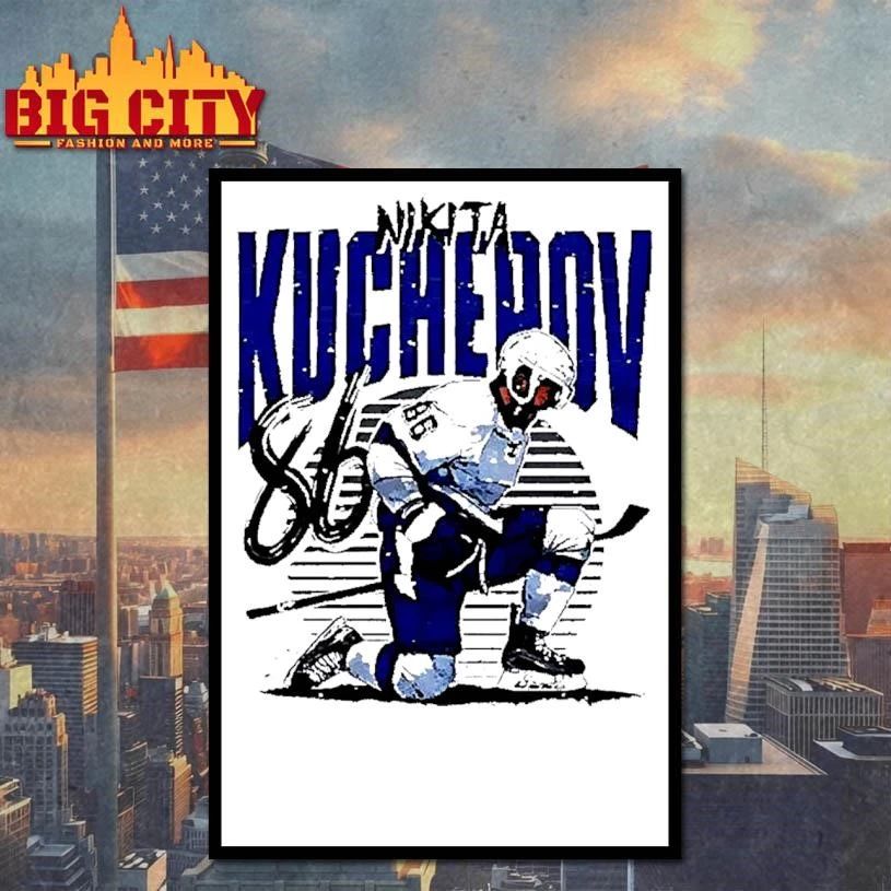 Nikita Kucherov 86 Celebrating Tampa Bay Lightning White Shirt