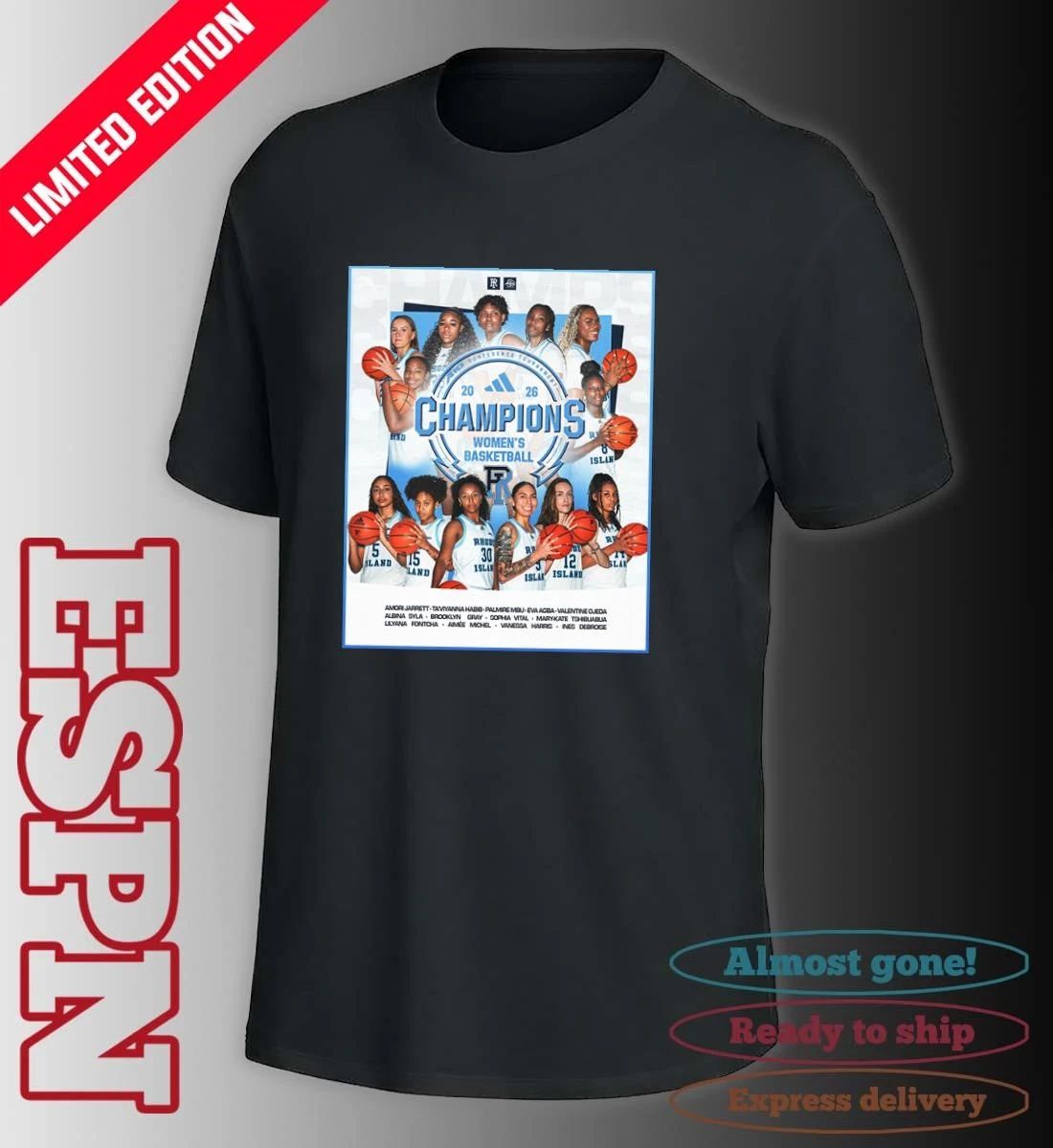 Rhode Island Women’s Basketball 2026 A-10 Conference Champions Poster T-Shirt