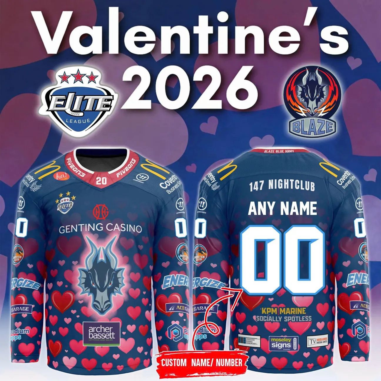 Coventry Blaze Valentine’s 2026 Custom Hockey Jersey