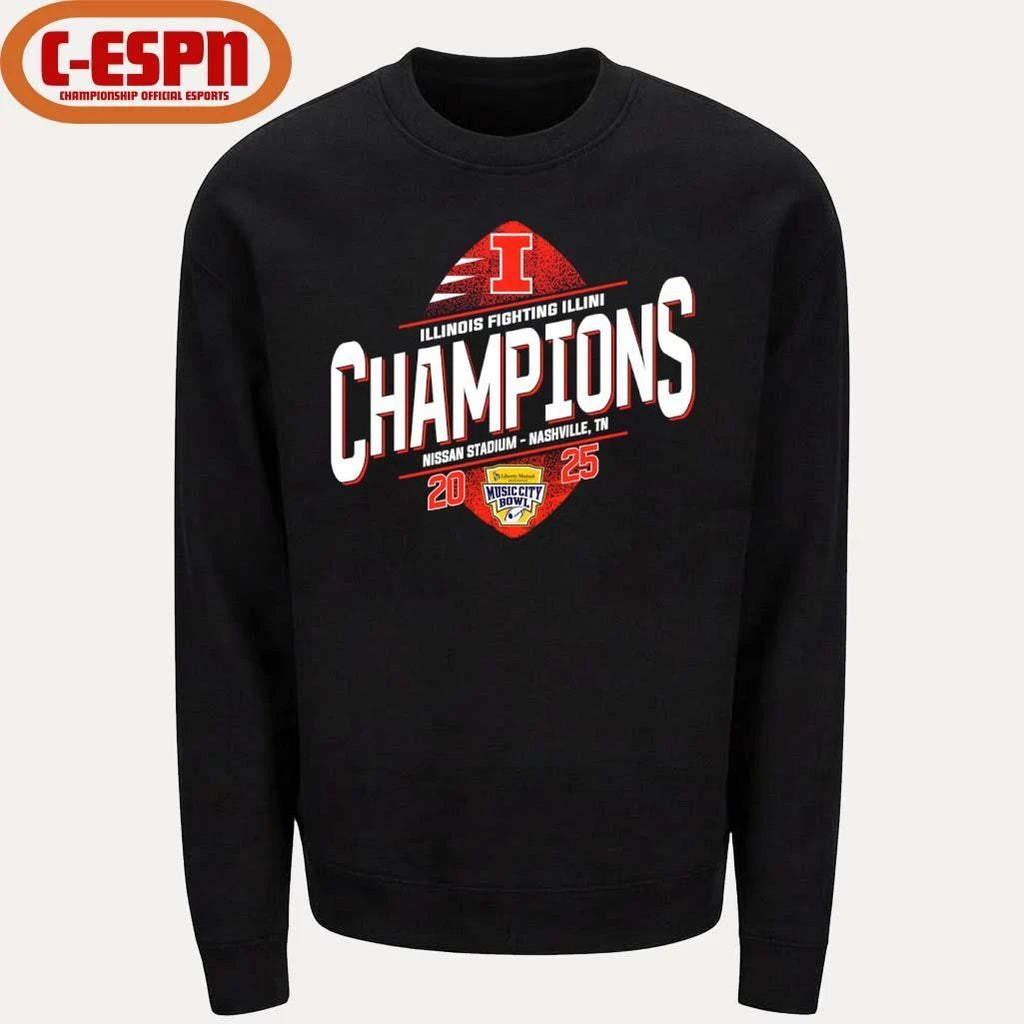 Illinois Fighting Football 2025 Music City Bowl Champions T-Shirt