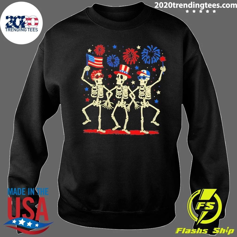 Skeleton Dancing Fuck Trump Fdt American Flag Firework 4th Of July 2026 Shirt