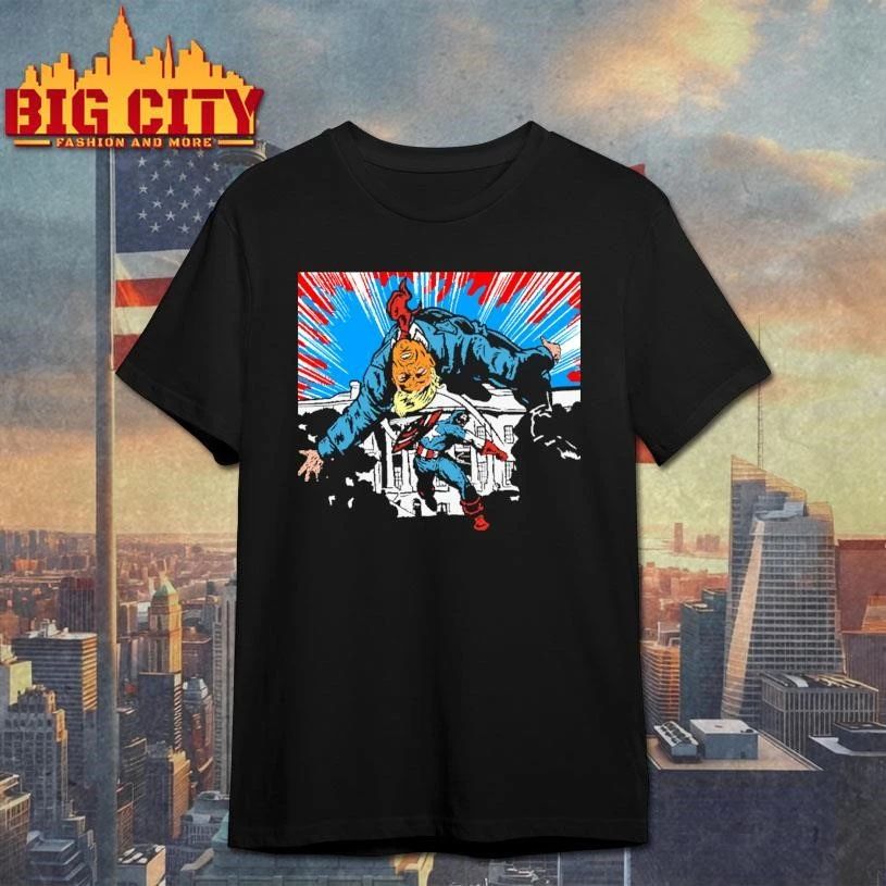 Captain America Slamming Donald Trump Comic Art T-shirt