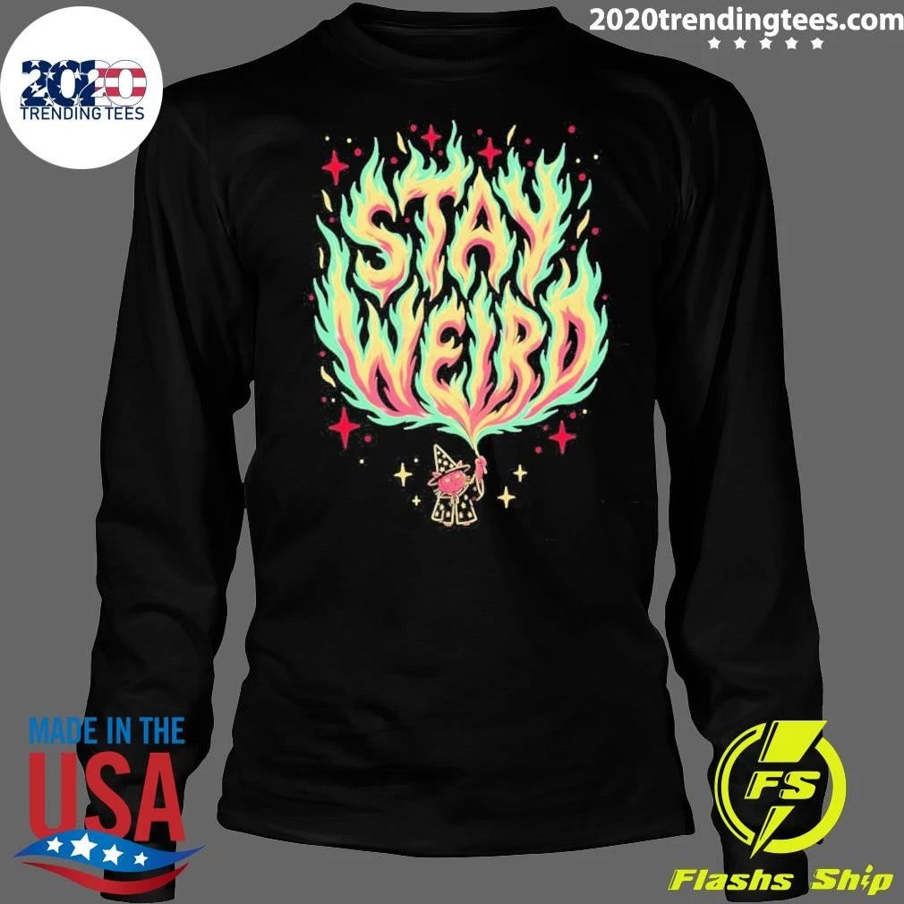 Stay Weird Magic Flames Wizard Cat Shirt
