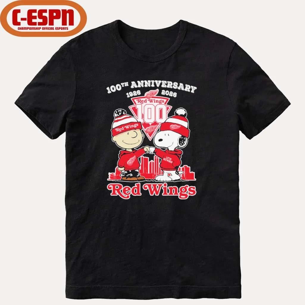 The Peanuts Fist Bump X Detroit Red Wings 100th Anniversary 1926-2026 Shirt