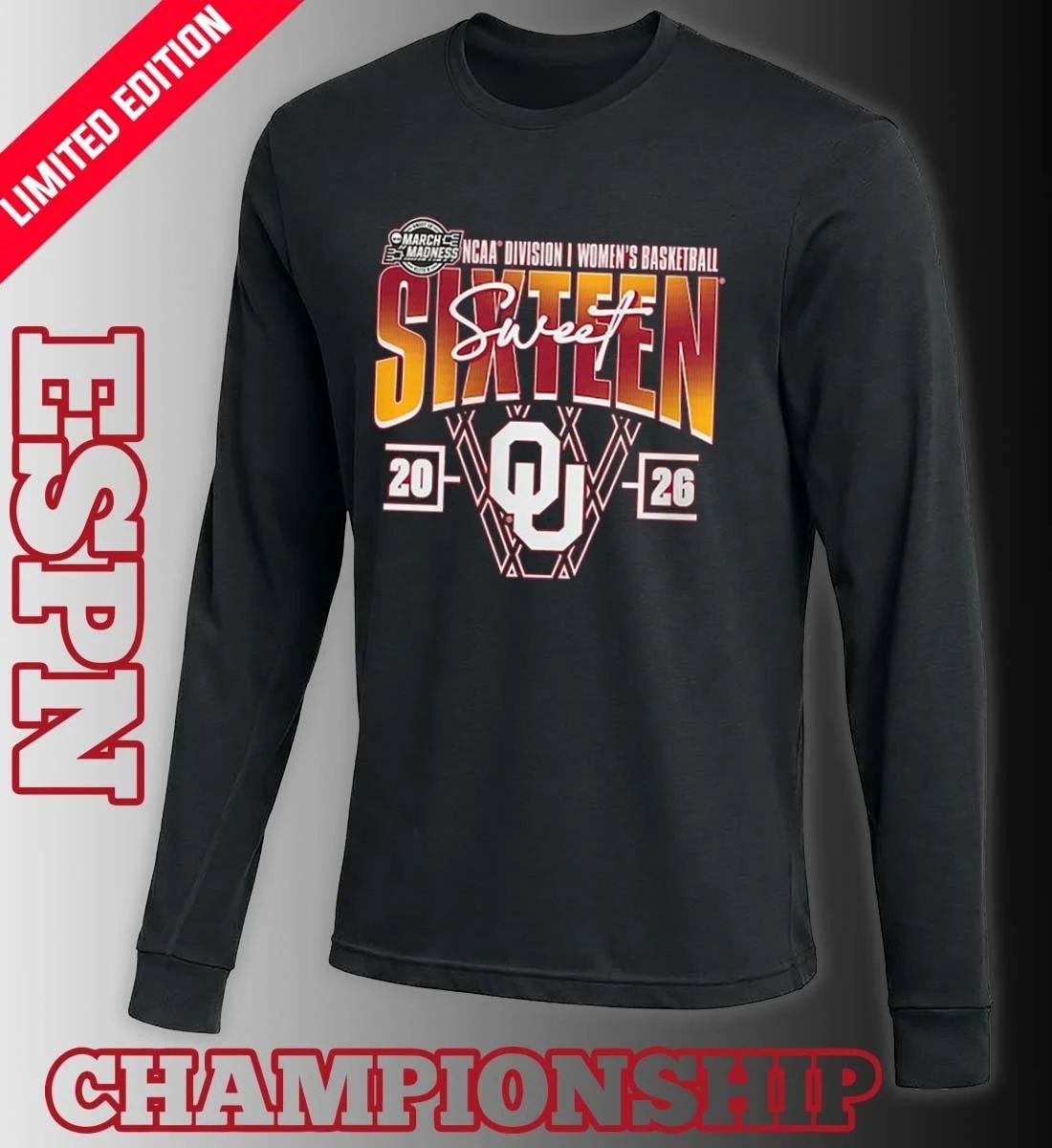 Oklahoma Sooners 2026 NCAA Women’s Basketball Tournament March Madness Sweet 16 Court Shot T-Shirt