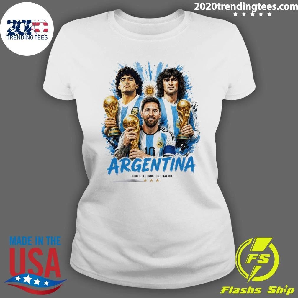 Messi, Maradona And Kempes Argentina Three Legends One Nation World Champion Football Shirt