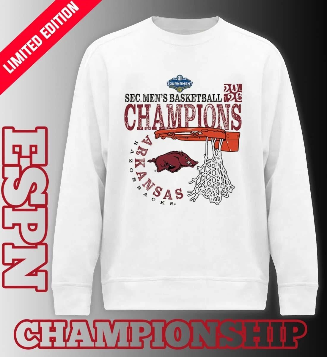 Arkansas Razorbacks SEC Men’s Basketball Tournament Champions Cut Nets T-Shirt