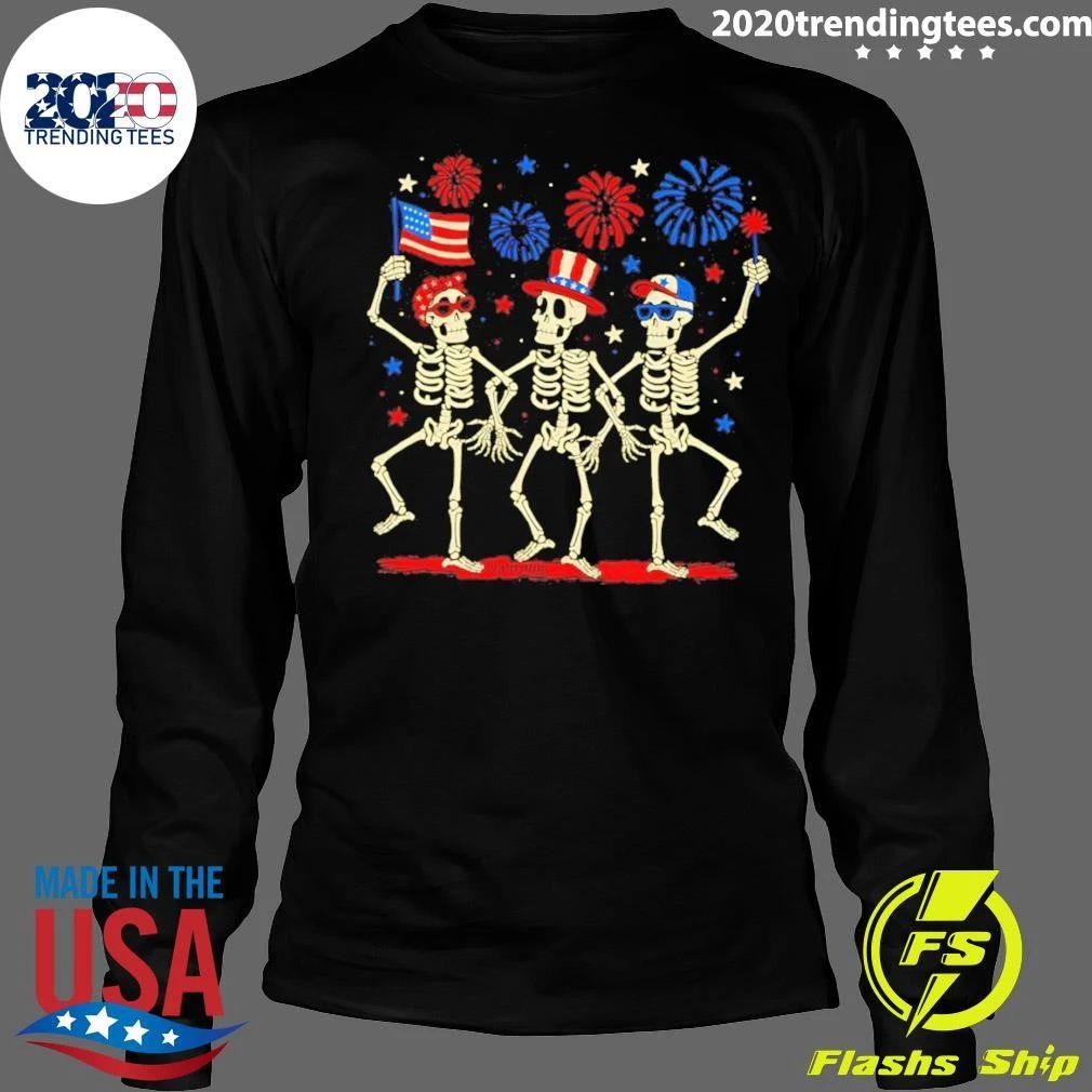 Skeleton Dancing Fuck Trump Fdt American Flag Firework 4th Of July 2026 Shirt