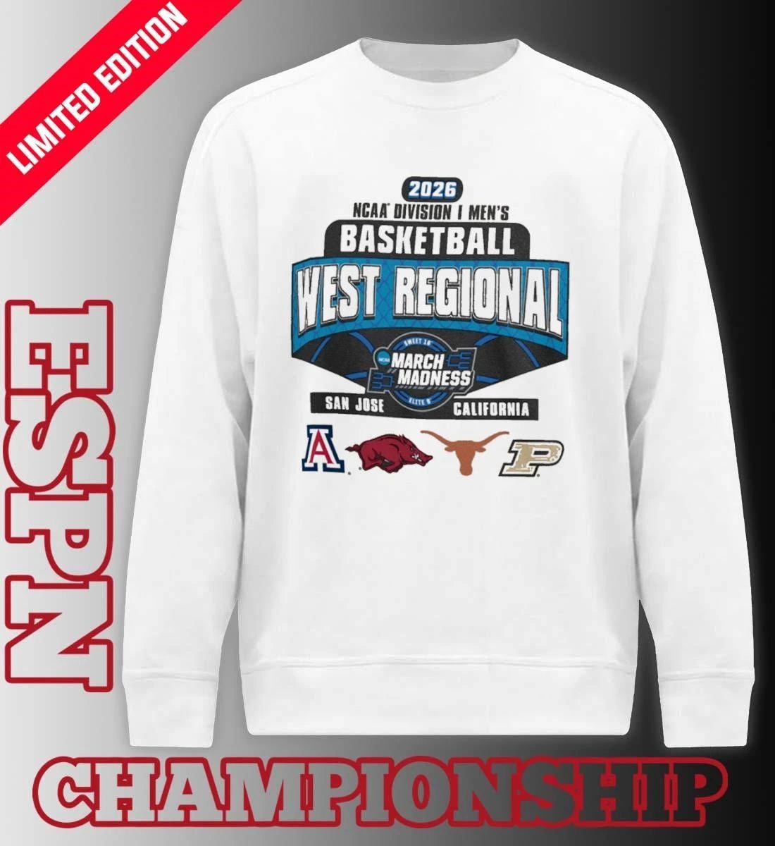 4 Team 2026 NCAA DI Men’s Basketball West Regional San Jose, California T-Shirt