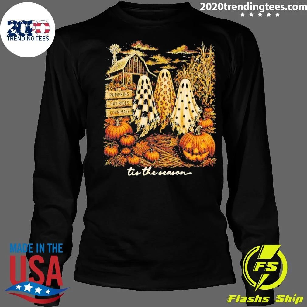 Ghosts Trio Tis The Season Pumpkin Spooky Autumn Halloween Shirt