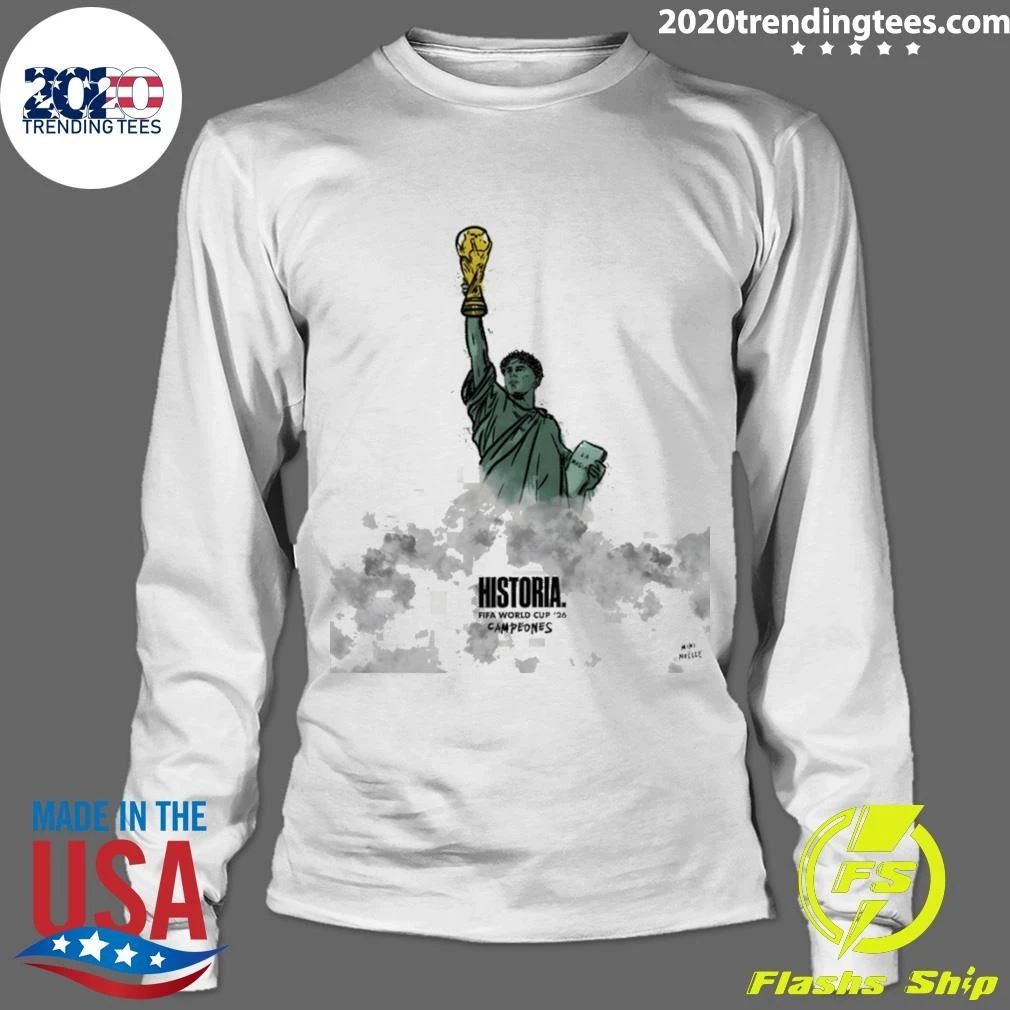 Statue Of Liberty Lamine Yamal Holding Trophy Spain Soccer World Cup 2026 Historia Campeones Shirt