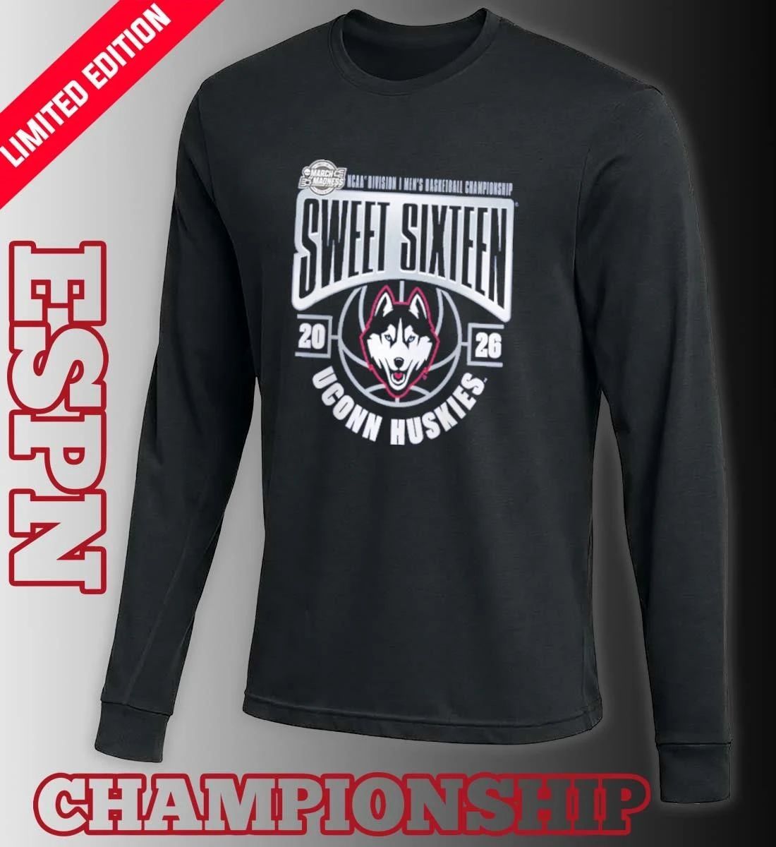 UConn Huskies 2026 NCAA Men’s Basketball Tournament March Madness Sweet 16 T-Shirt