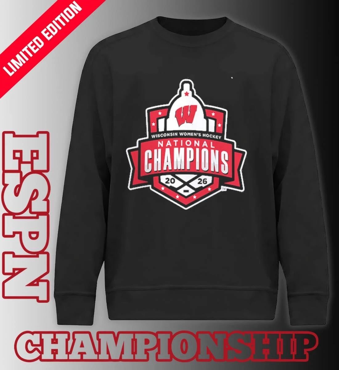 Wisconsin Badgers 2026 NCAA Frozen Four Women’s Ice Hockey National Champions Official Logo T-shirt