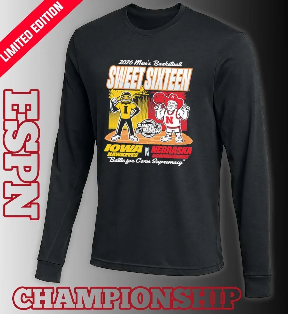 Nebraska Cornhuskers Vs Iowa Hawkeyes Mascot 2026 NCAA Men’s Basketball Sweet 16 Shirt
