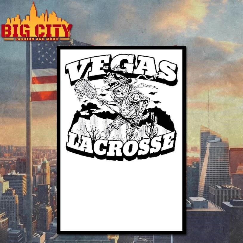 Vegas Lacrosse Dog Playing Lacrosse In Desert White Shirt