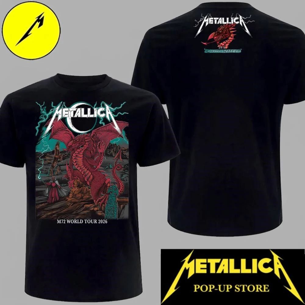 Metallica Principality Stadium 2026 Two-Sided Tee – Official M72 Tour Red Dragon Graphic & Back Print – Art By Duchess Of Dark – Copy