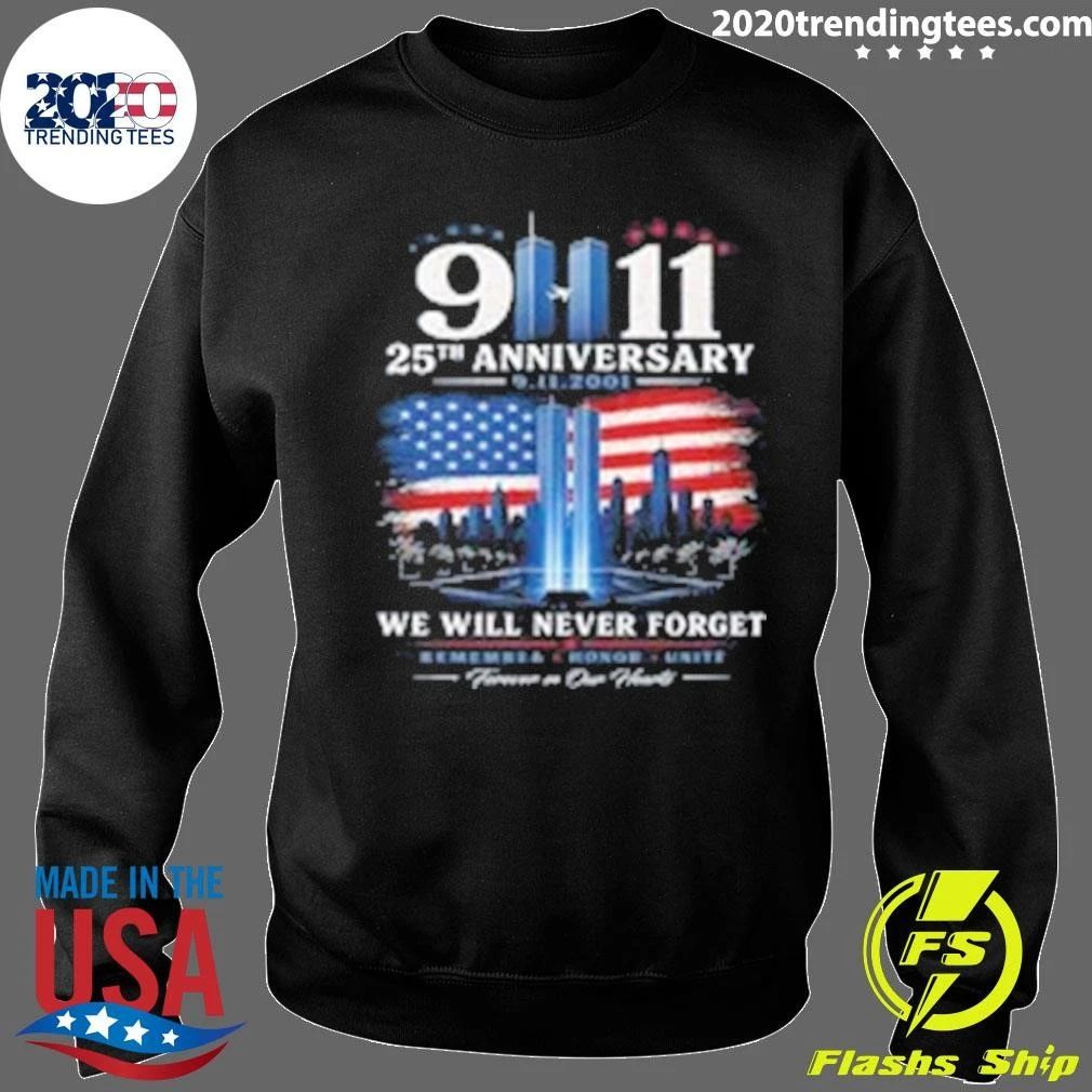 25 Anniversary Never Forget 9-11-01 Patriotic American Flag Memorial Tee Shirt