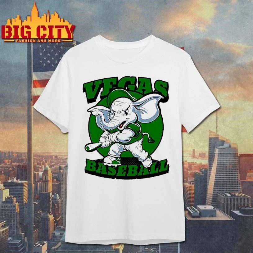 Vegas Baseball Elephant Batting Green Mascot White Shirt