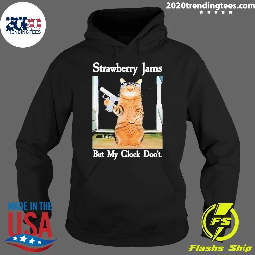 Cat Holding Gun Strawberry Jams But My Glock Don’t Shirt
