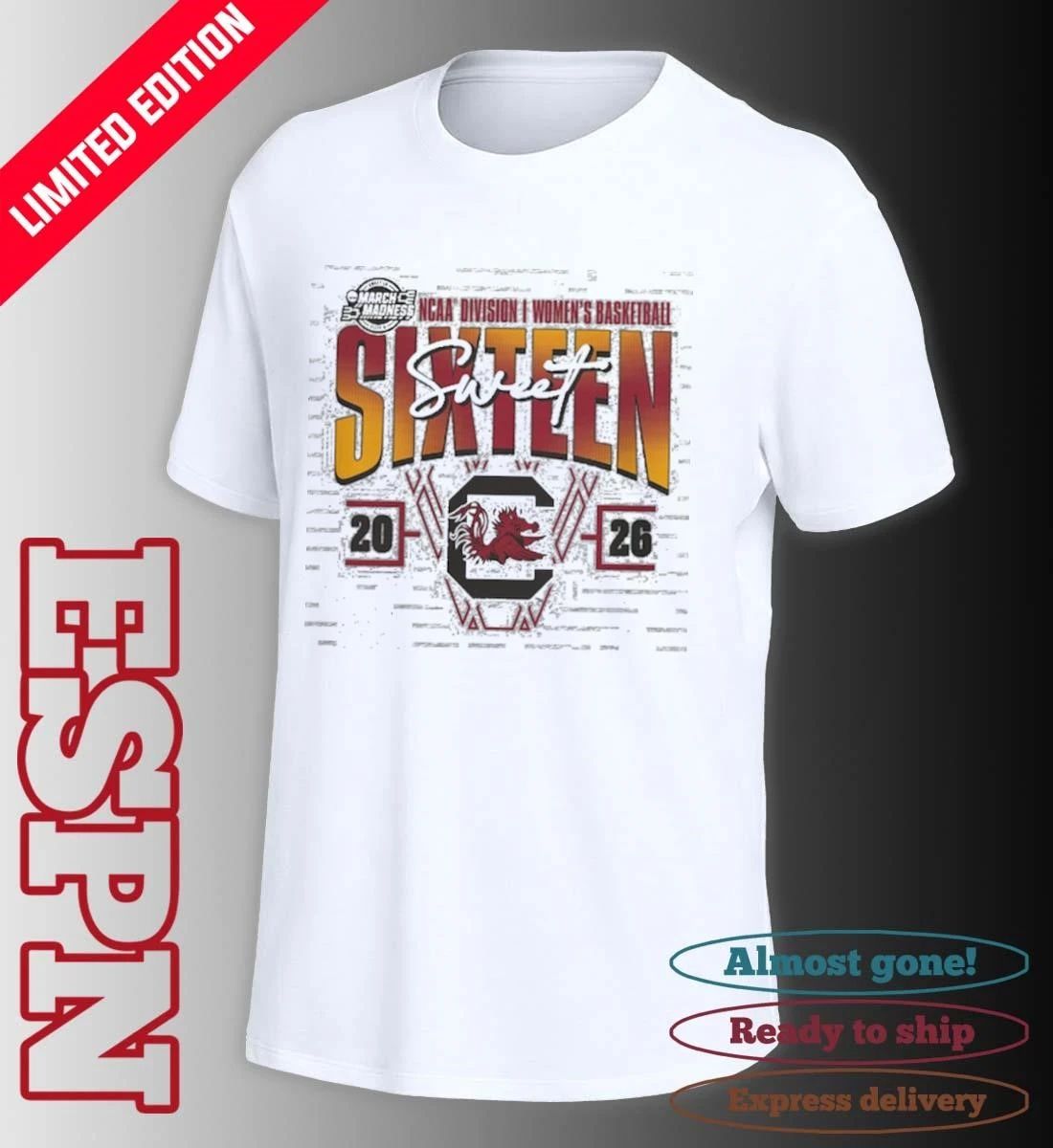 South Carolina Gamecocks 2026 NCAA Women’s Basketball Tournament March Madness Sweet 16 Court Shot T-Shirt