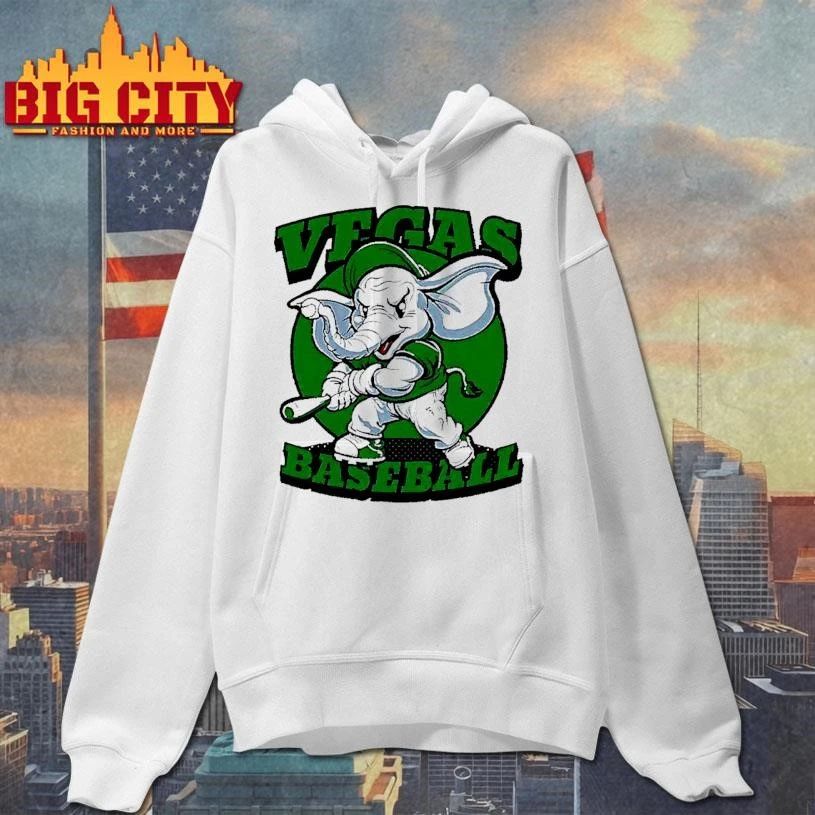 Vegas Baseball Elephant Batting Green Mascot White Shirt