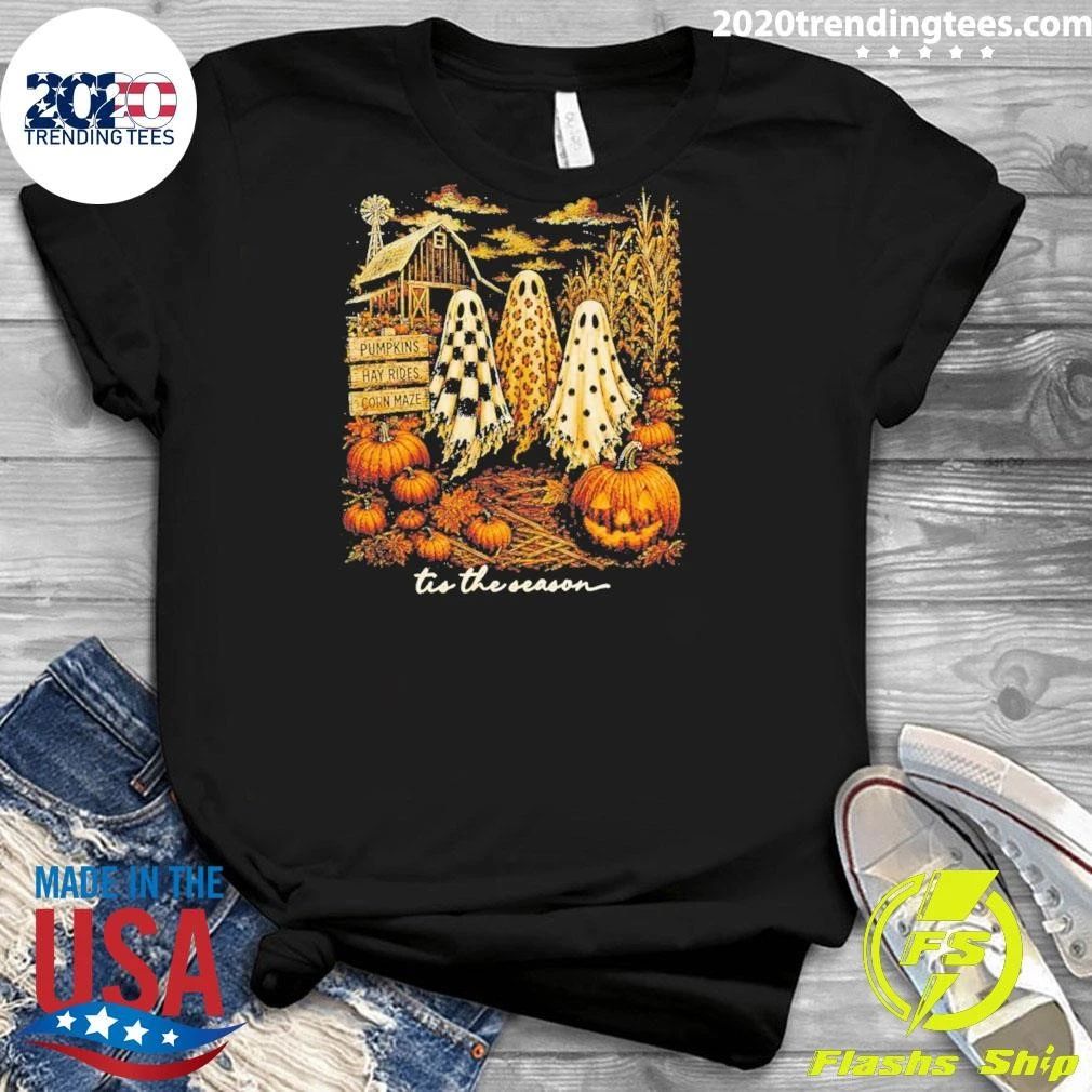Ghosts Trio Tis The Season Pumpkin Spooky Autumn Halloween Shirt
