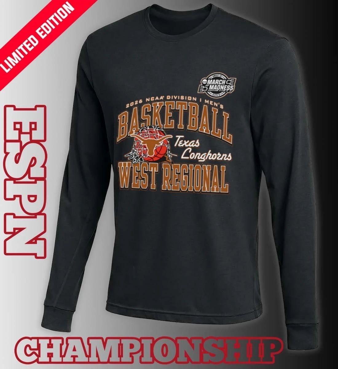 Texas Longhorns 2026 NCAA DI Men’s Basketball Sweet 16 – West Regional T-Shirt