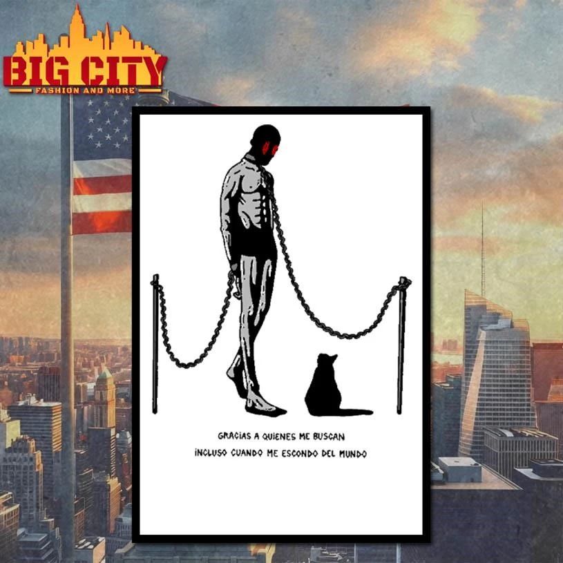Dark Art Chained Figure Black Cat Spanish Quote Graphic T Shirt