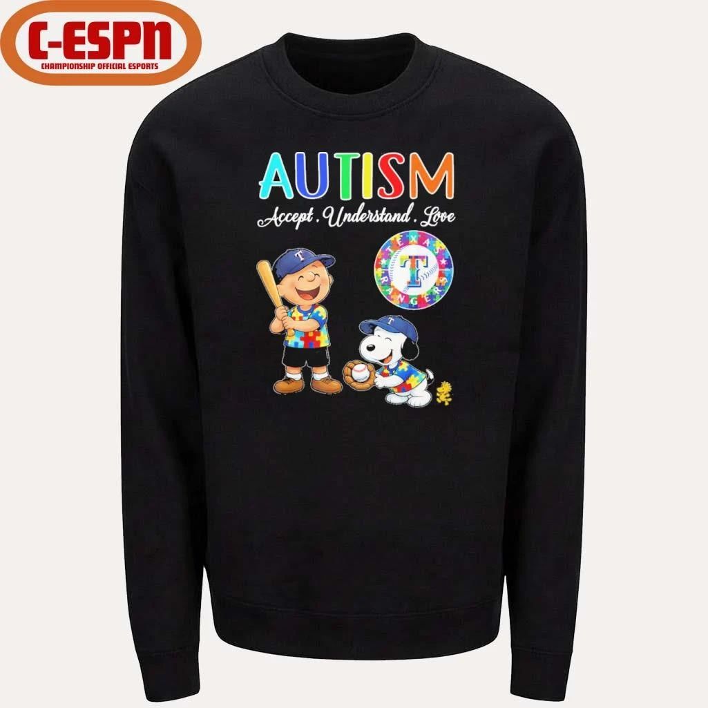 The Peanuts X Texas Rangers Autism Accept Understand Love Shirt