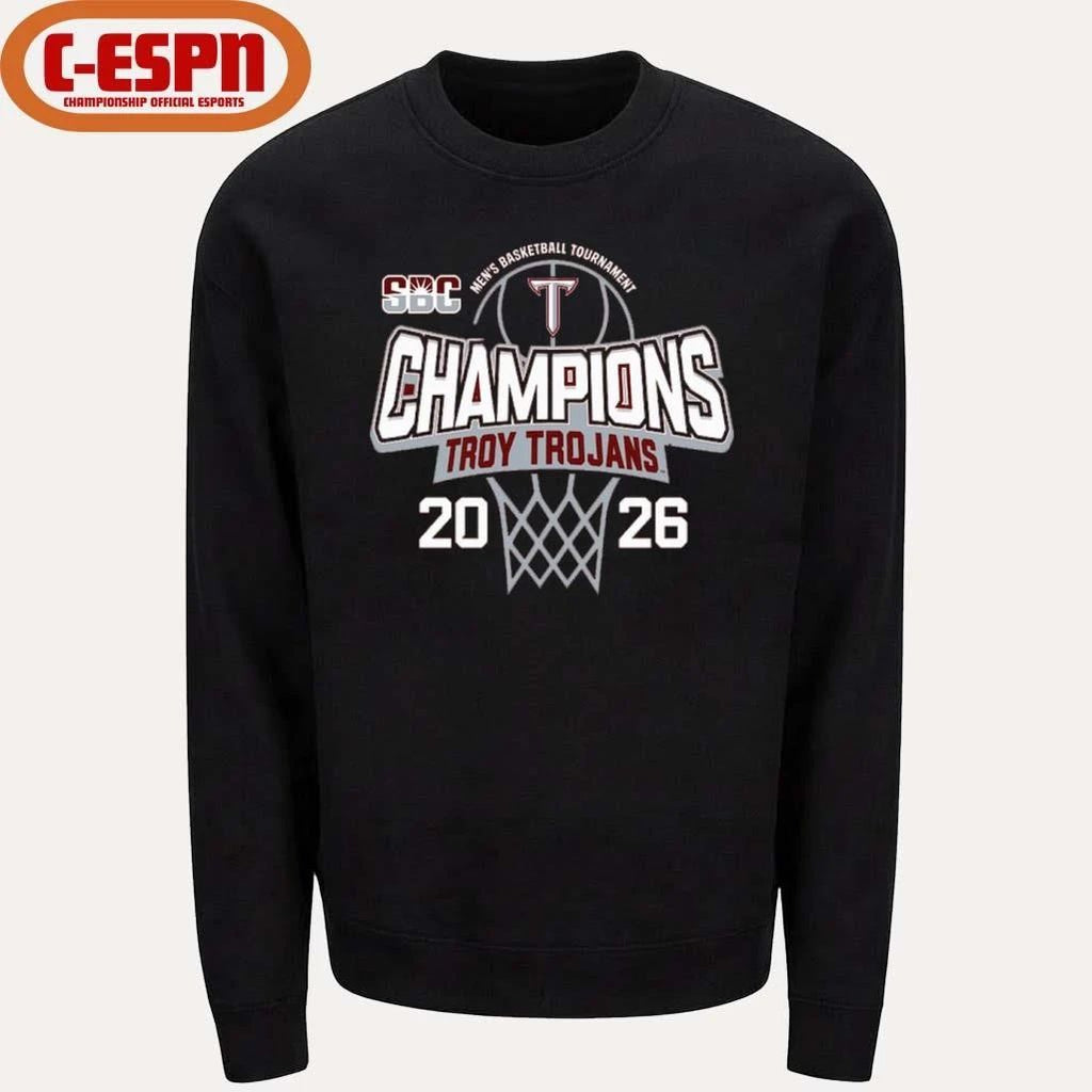 Troy University Trojans 2026 Sun Belt Men’s Basketball Tournament Champions T-Shirt