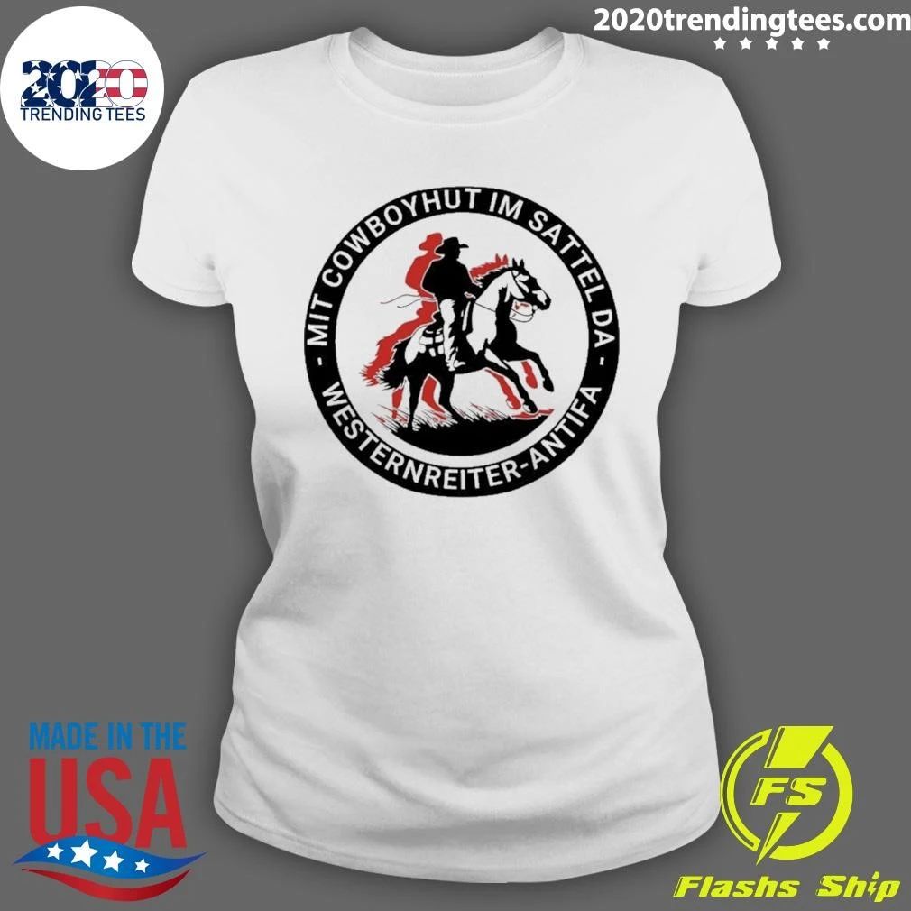 Mit Cowboyhut im Sattel da Westernreiter-Antifa Shirt