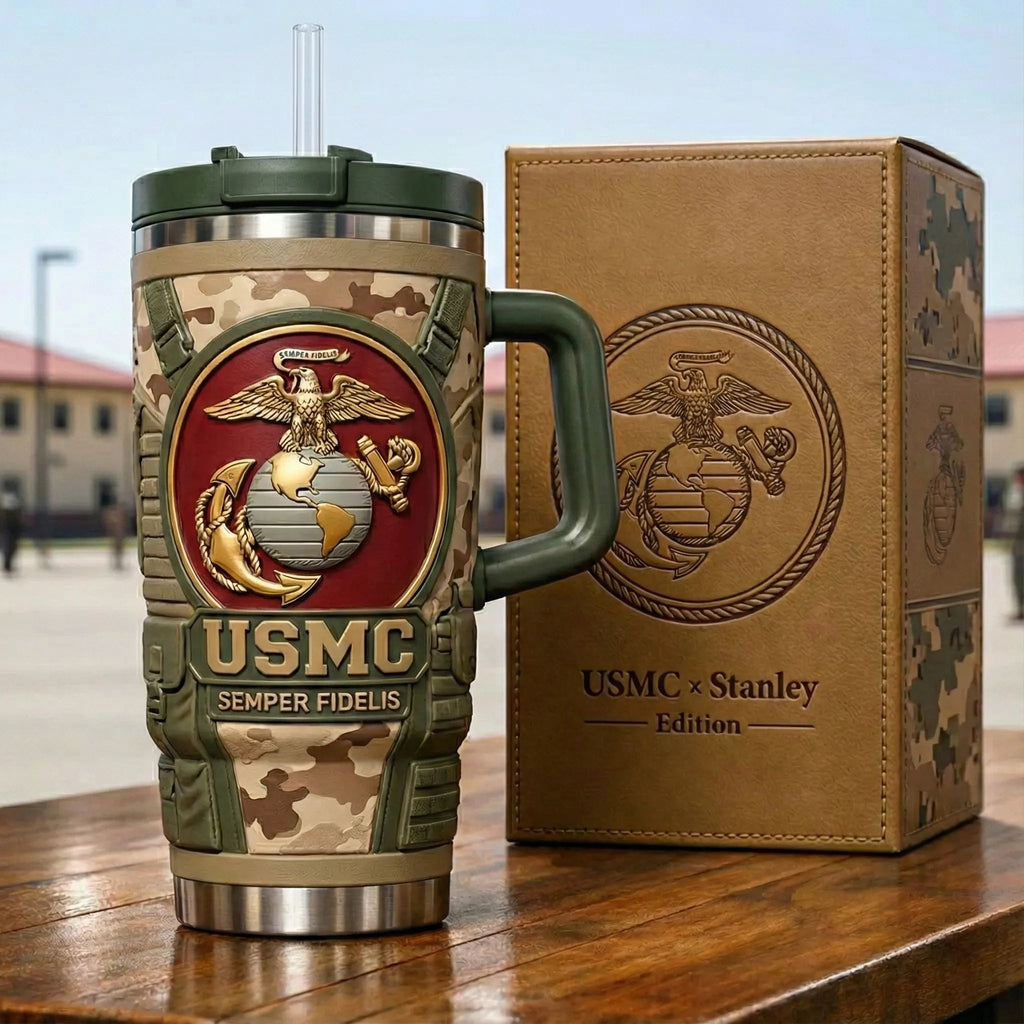 USMC Stanley Tumbler – 3D Eagle Globe and Anchor Emblem Camo Tumbler Cup