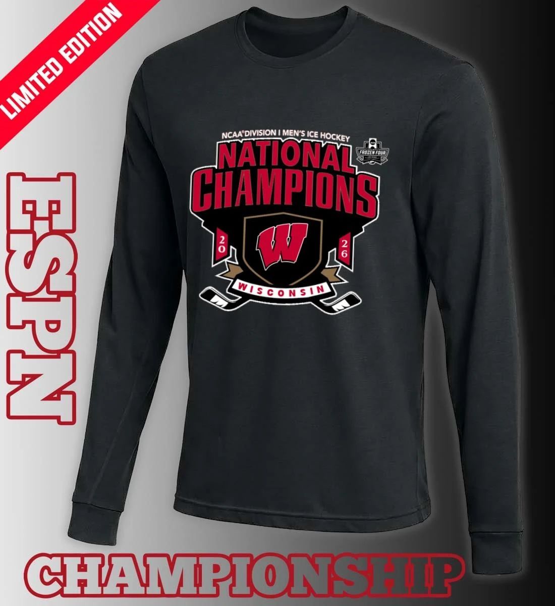 Wisconsin Badgers 2026 NCAA Men’s Hockey National Champions Frozen Four T-Shirt