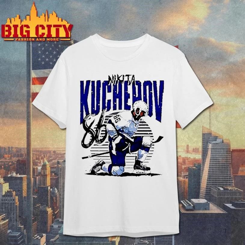 Nikita Kucherov 86 Celebrating Tampa Bay Lightning White Shirt