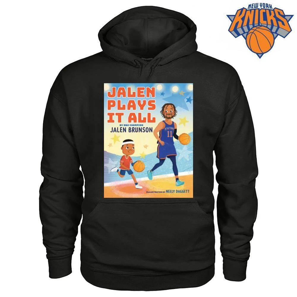 Jalen Brunson Jalen Plays It All Children’s Book Illustration Style Basketball Shirt
