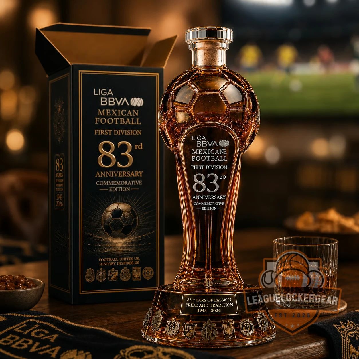 Liga MX 83rd Anniversary Trophy Whiskey Bottle