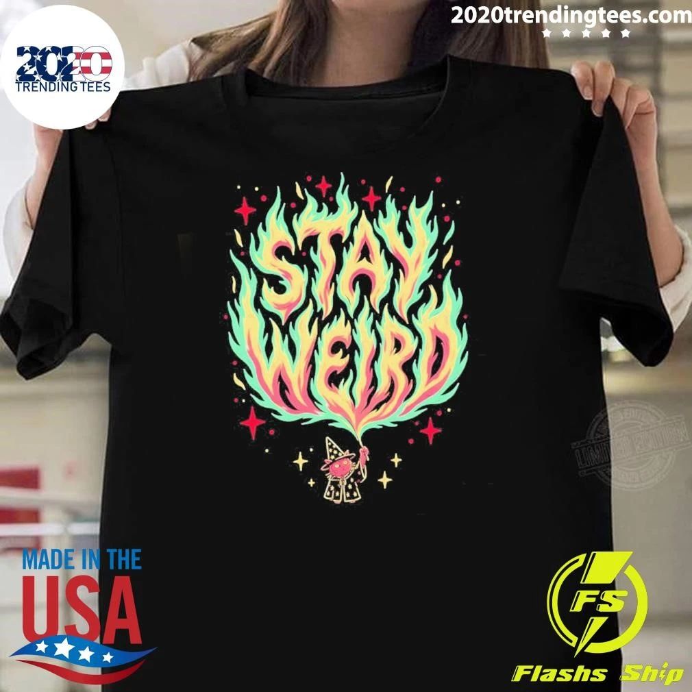 Stay Weird Magic Flames Wizard Cat Shirt