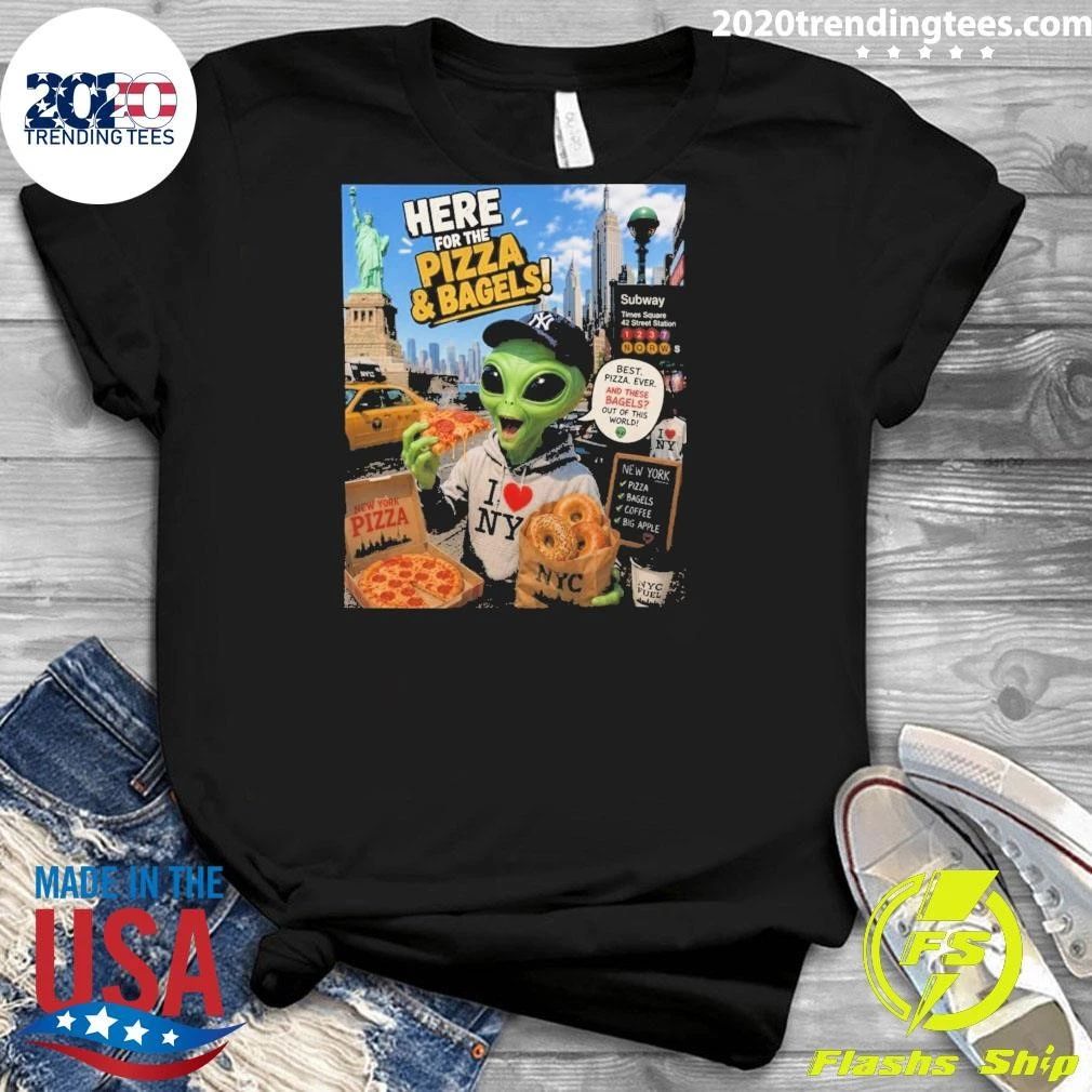 Alien Eating Here For The Pizza & Bagels NYC Statue of Liberty Shirt