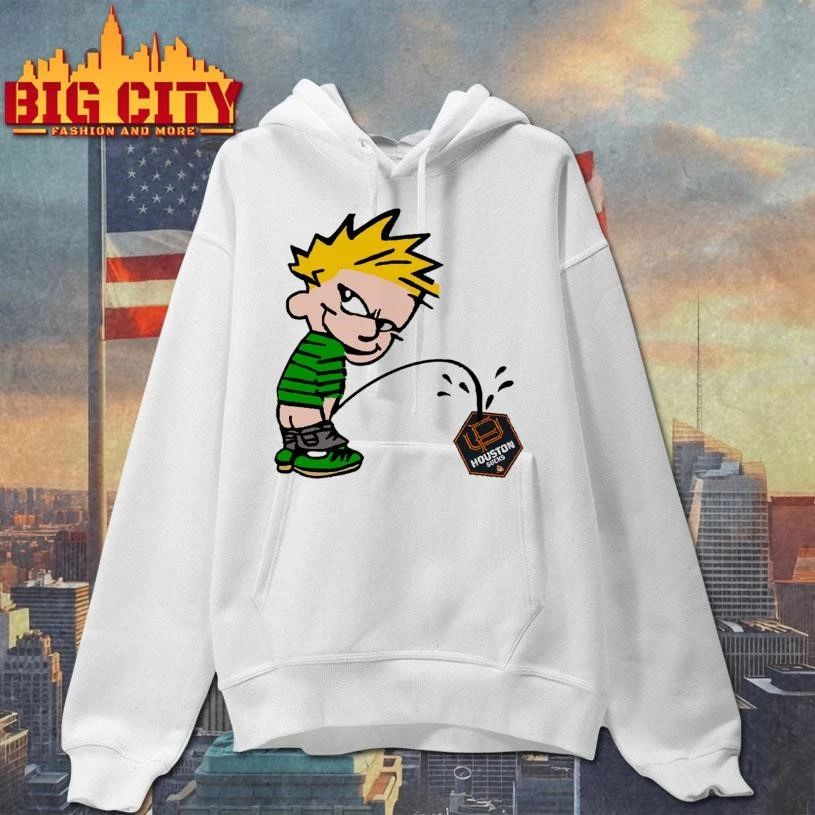 Funny Calvin Peeing On Houston Sucks Logo Sports Humor T Shirt