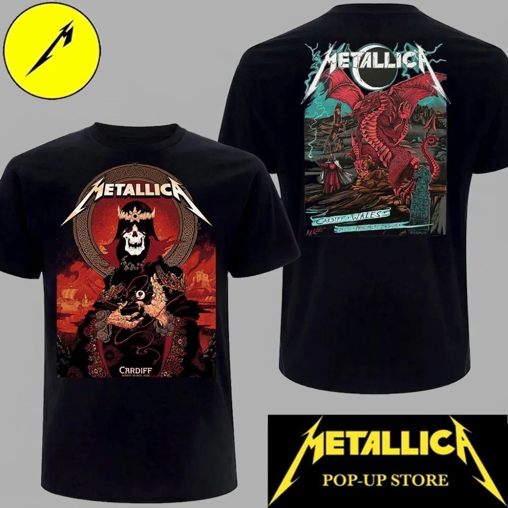 Metallica M72 Tour Wales Celtic Skull King combine Red Dragon Two-Sided Shirt