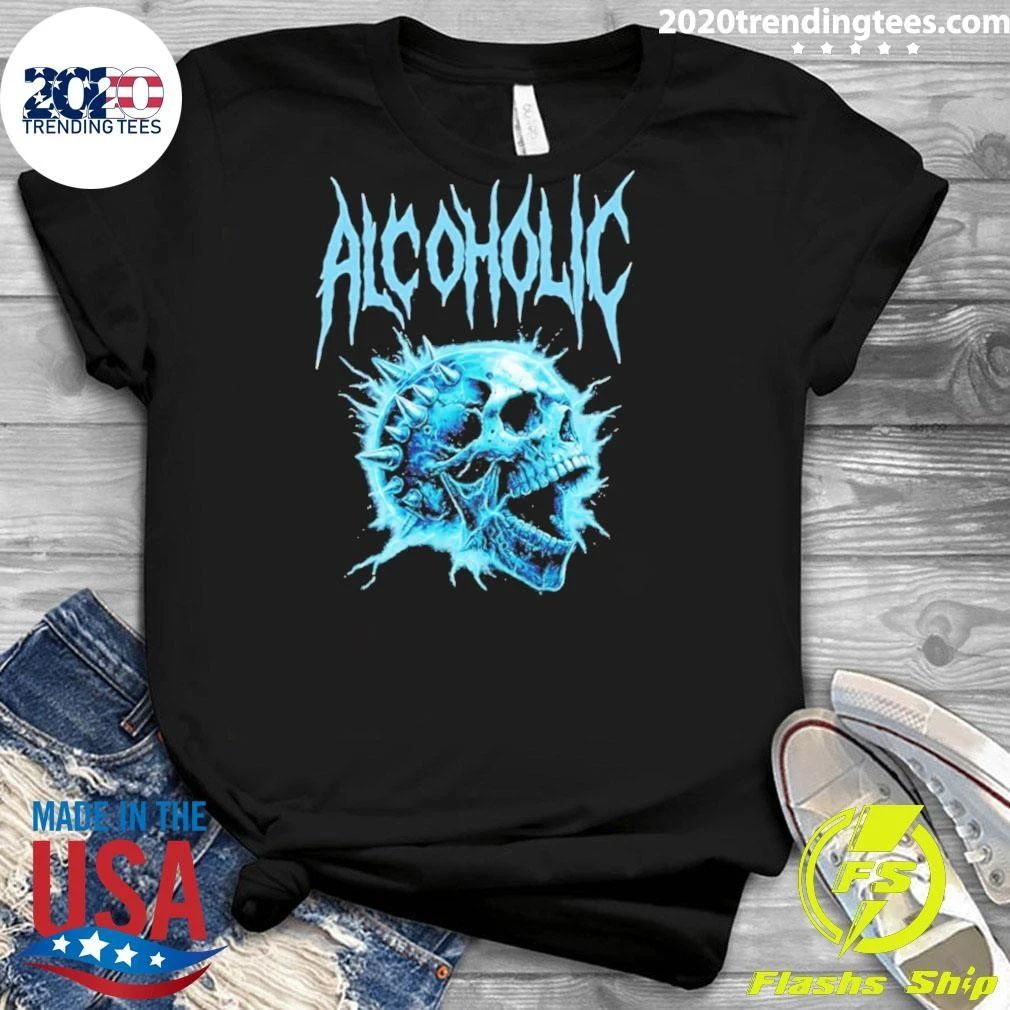 Alcoholic Spiked Skull Graphic Shirt
