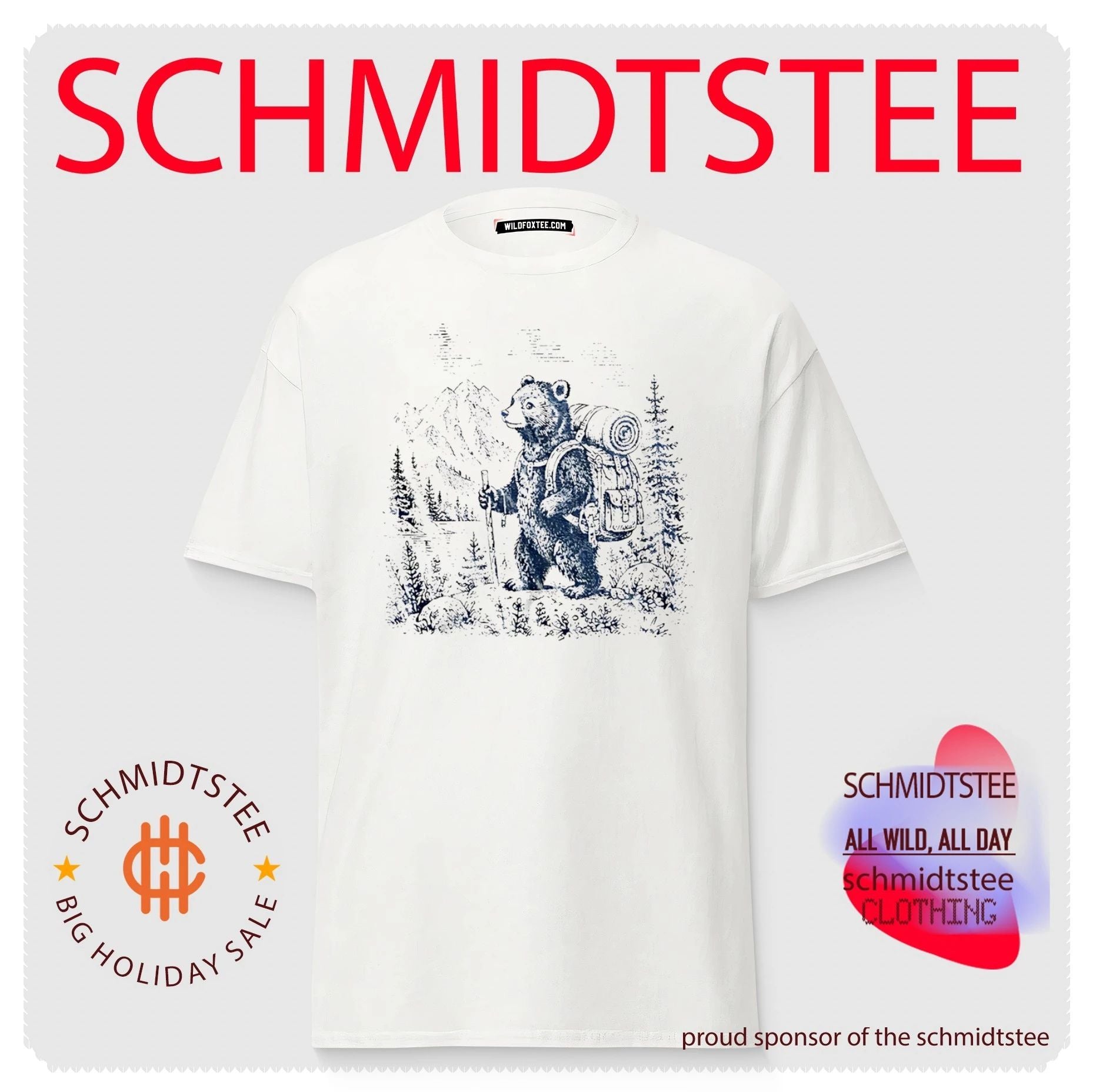 Hiking Bear with Backpack and Walking Stick shirt