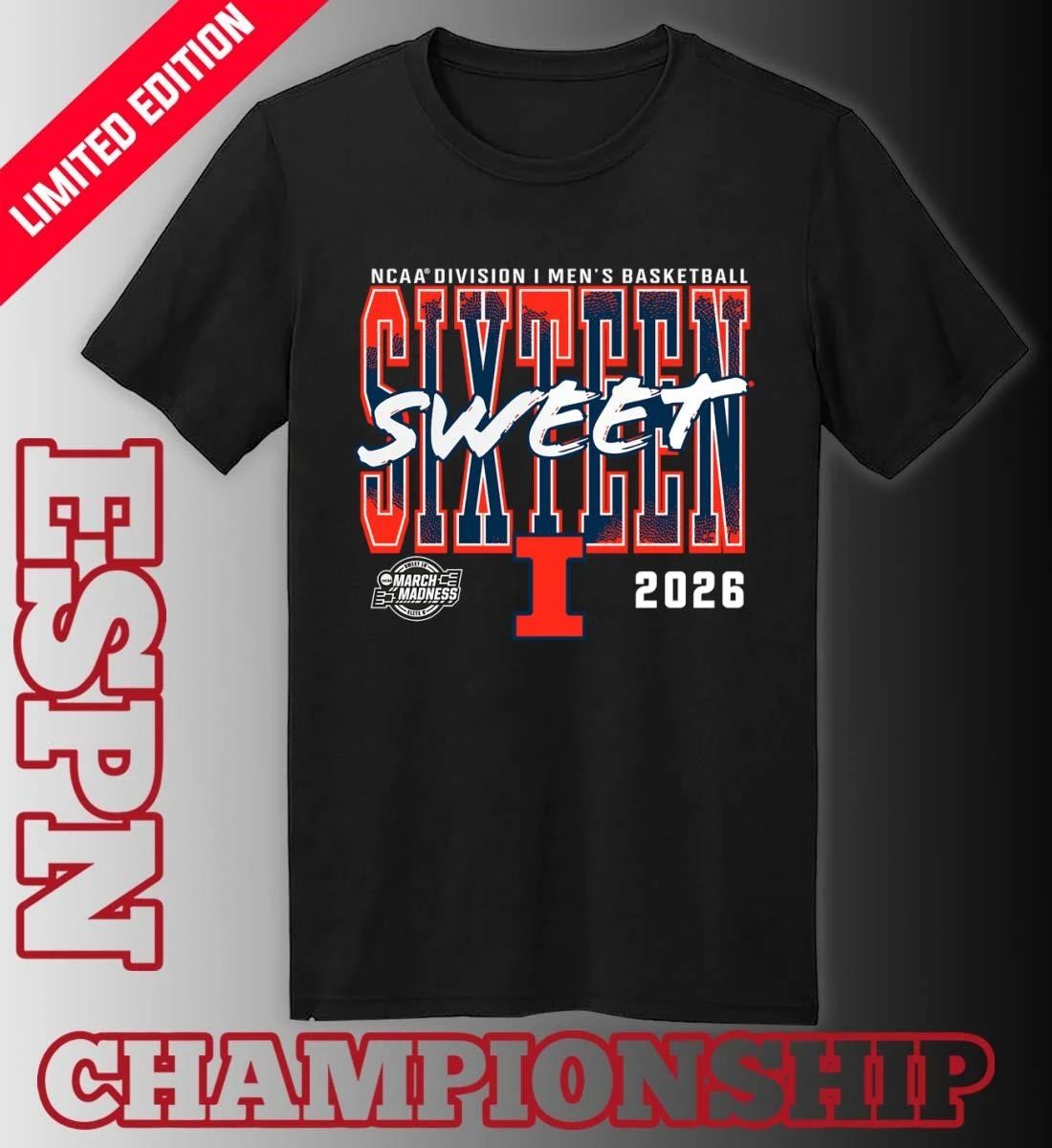 Illinois Fighting Illini 2026 NCAA Men’s Basketball Tournament March Madness Sweet 16 T-Shirt