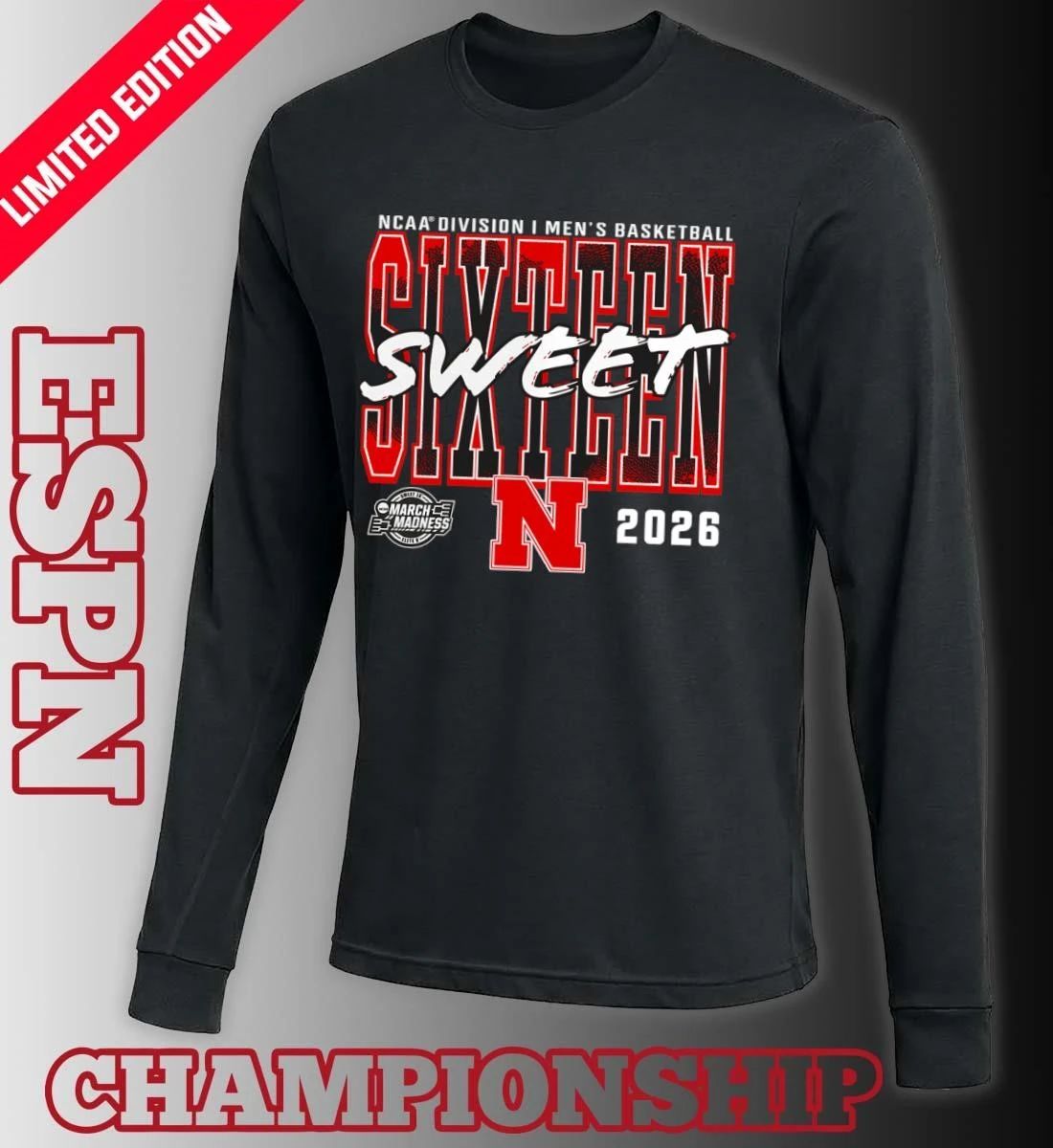 Nebraska Cornhuskers 2026 NCAA Men’s Basketball Tournament March Madness Sweet 16 T-Shirt