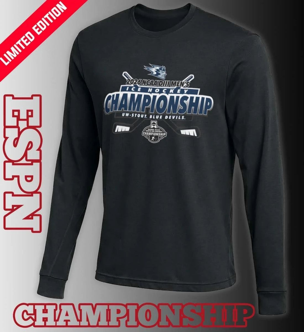 UW-Stout Blue Devils 2026 NCAA DIII Men’s Ice Hockey Championship Shirt