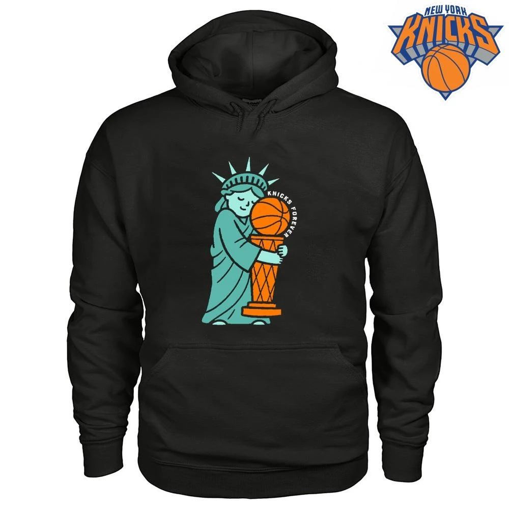 Statue of Liberty Hugging Basketball Knicks Forever Blue Illustration shirt