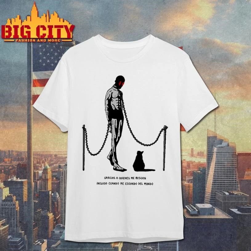 Dark Art Chained Figure Black Cat Spanish Quote Graphic T Shirt