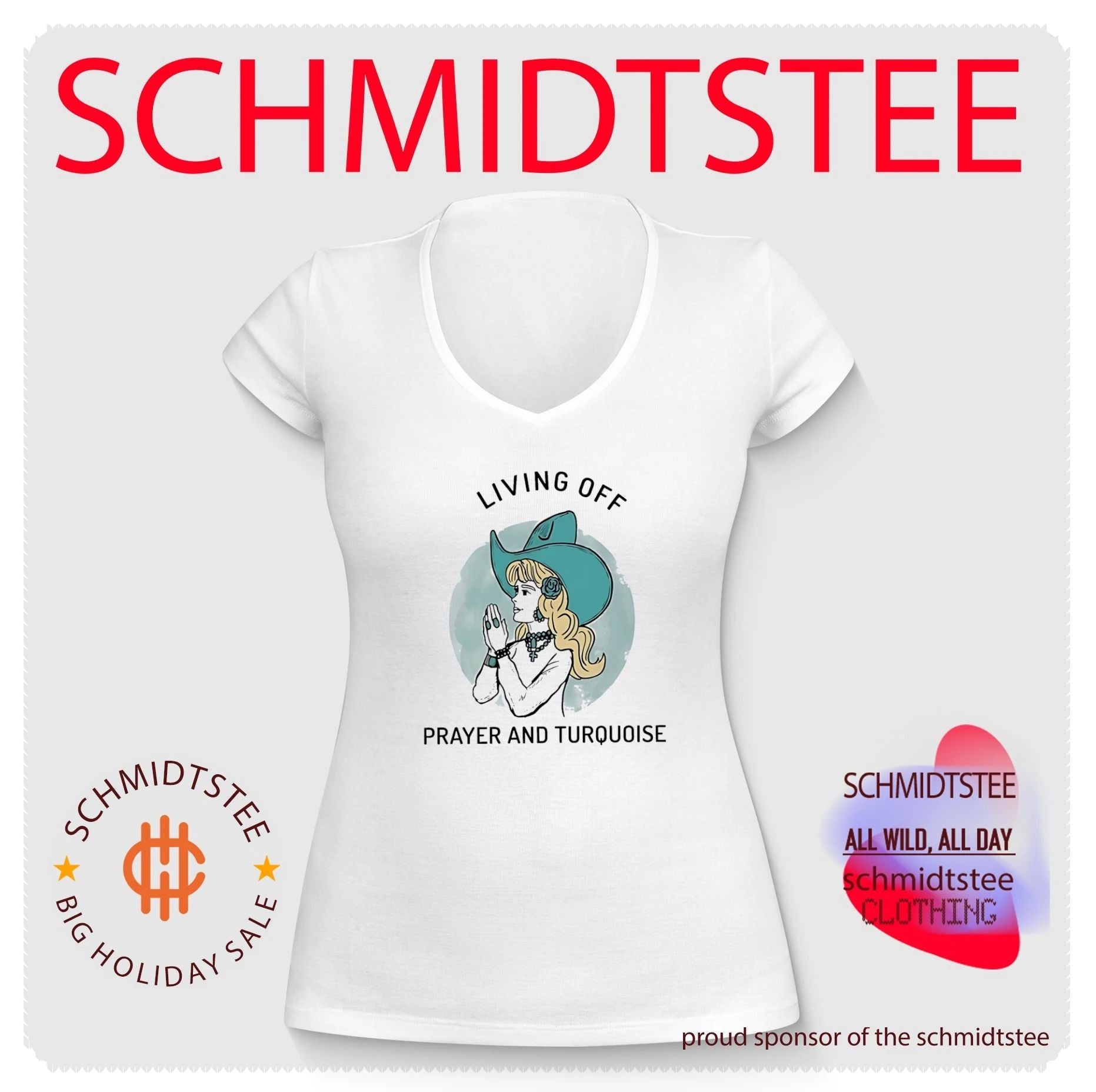 Living off prayer and turquoise lady illustration shirt