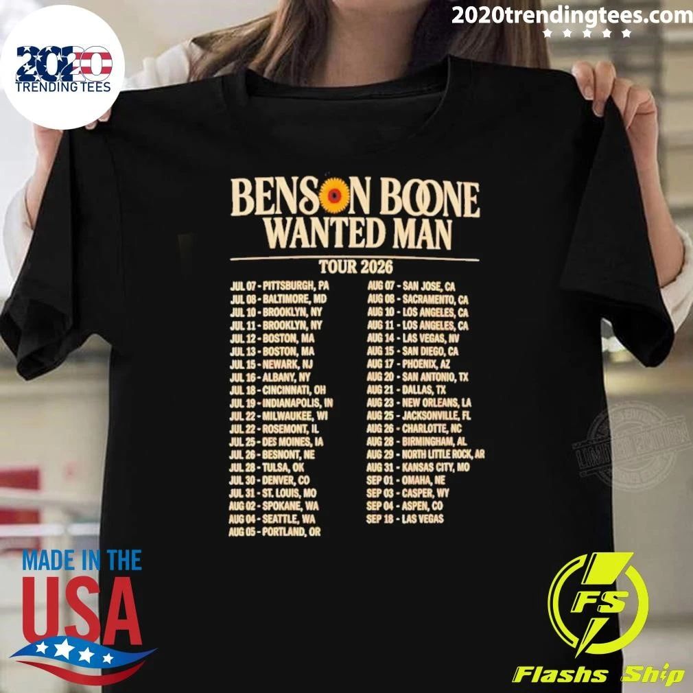Benson Boone Wanted Man Tour Concert Music 2026 Shirt