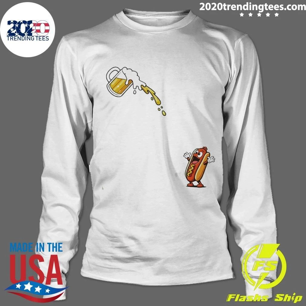 Hotdog Beer Chug American Flag 4th Of July Shirt